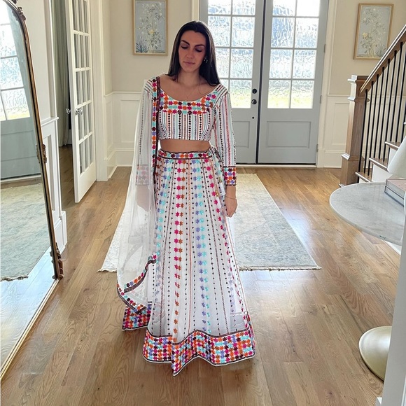 White colorful lehenga - three pieces - formal Indian wedding - Picture 1 of 8